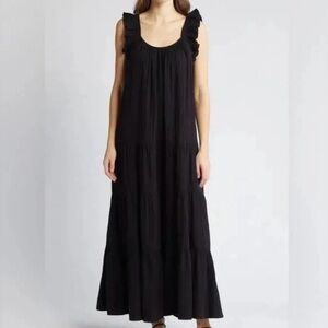 NWOTs Women's Caslon Ruffle Tiered Cotton Maxi Sundress Black - Size Large